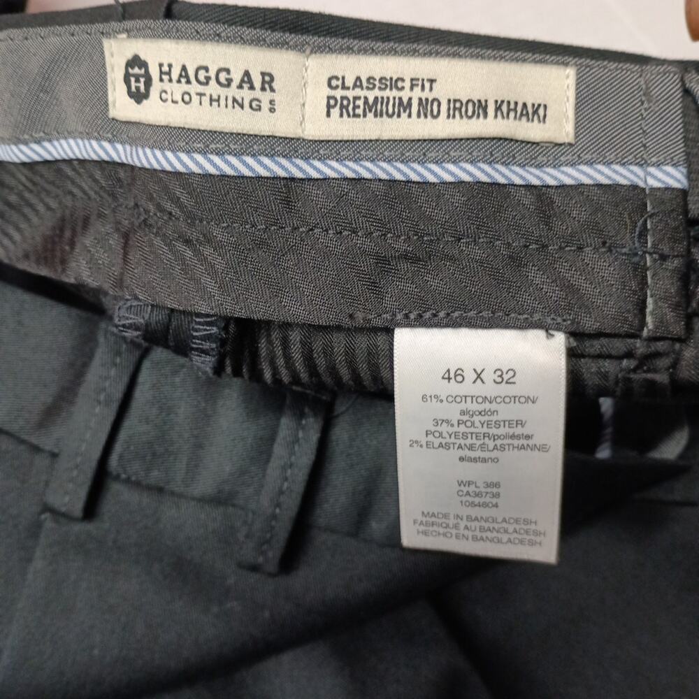 Haggar Premium No Iron Khakis Men's‎ 46x32 Black Pleated Classic Fit Flex Waist - Picture 5 of 7